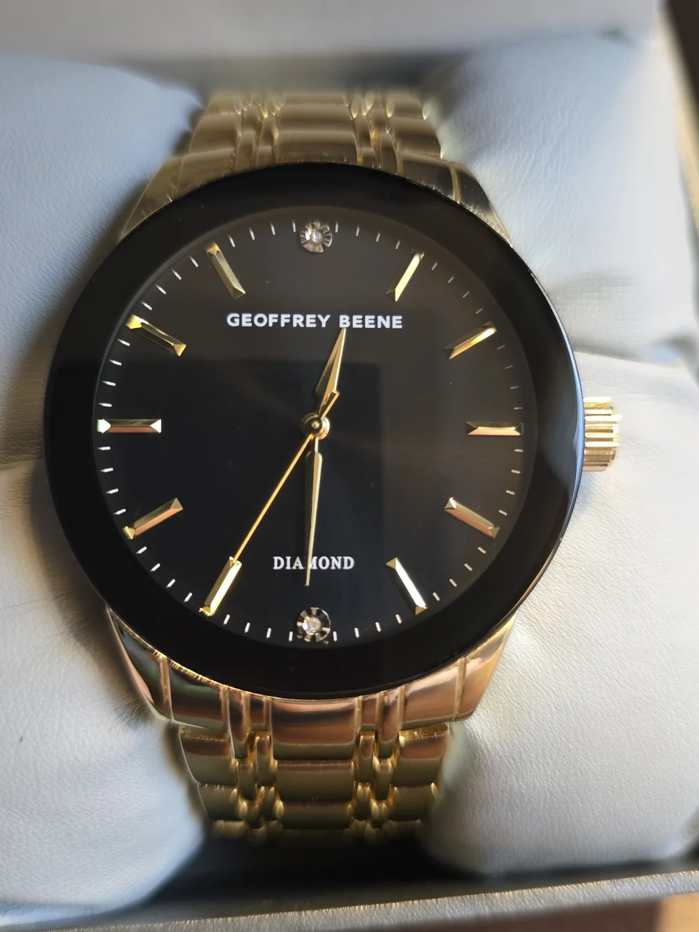 Geoffrey Beene Men's Gold-Tone Black Dial Diamond Accent Watch-New!